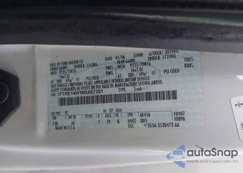 2006 Ford E-150 Commercial/Recreational z USA, uszkodzony, nr VIN 1FTRE14W16DA67351